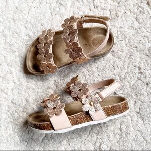 Giulia Palai Metallic Rose Gold Flower Leather Sock Lining Sandals Size 9